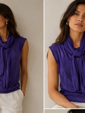 Authentic & classy  Escada  Deep Purple Knit Sweater with Label Detail
